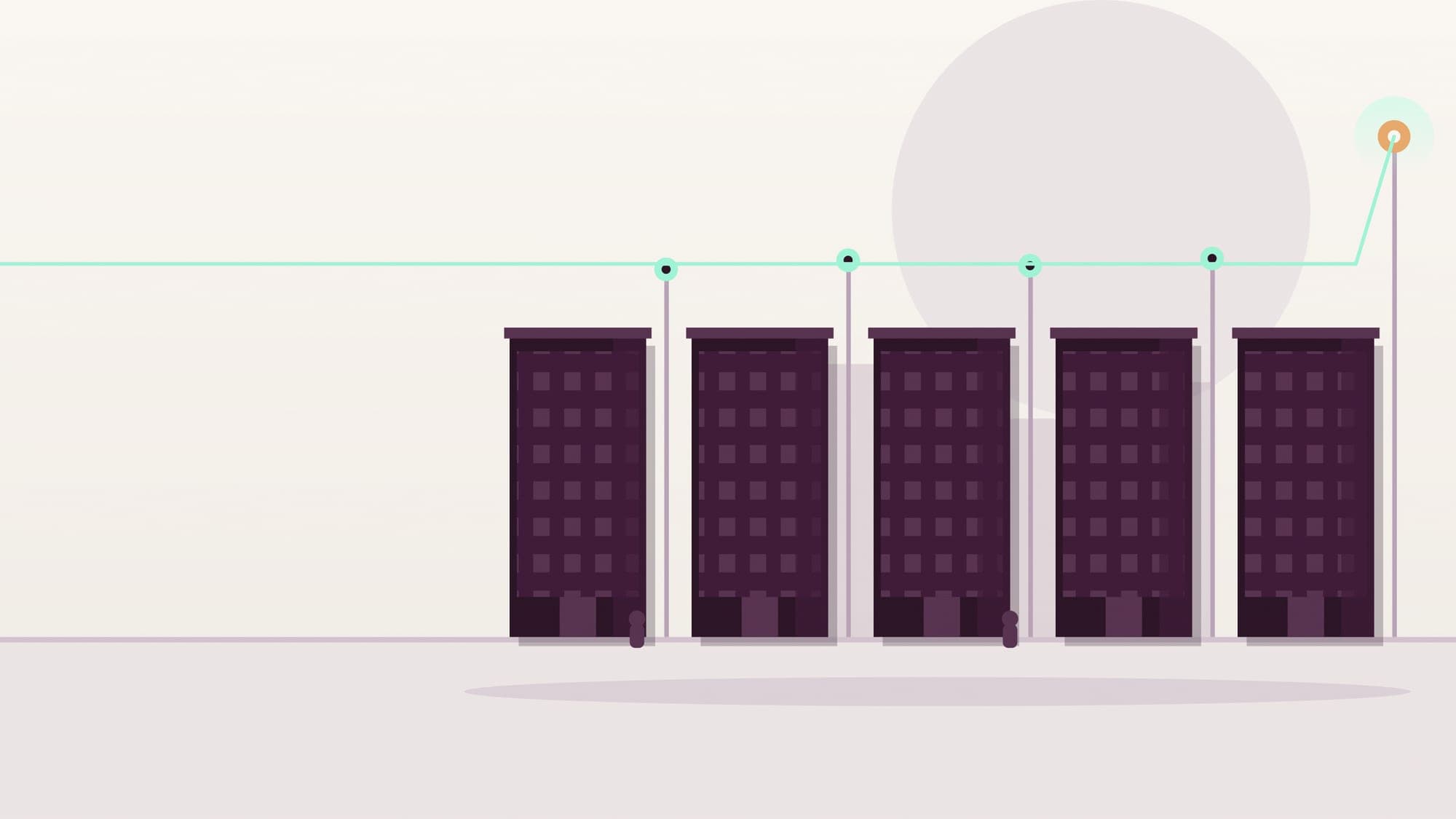 Illustration of a row of identical flats with small markers at nearly the same height beside them, and one marker raised far above the others.